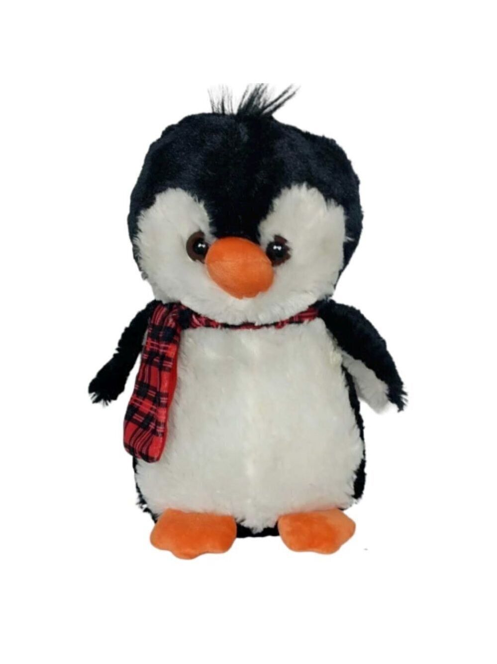 HugFun Penguin Plush 13 Inch Plaid Scarf